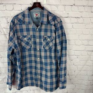 desert son flag & anthem Blue Red plaid western boho pearl snap Shirt sz XXL